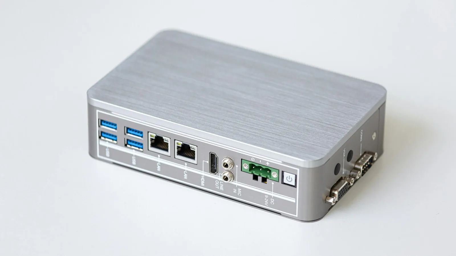 A small fanless network appliance with multiple Ethernet and USB ports on its rear panel