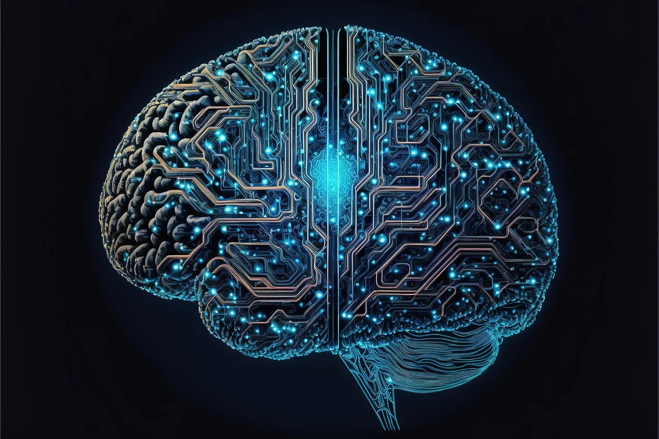 Illustration of a human brain rendered as a glowing circuit board, used as a generic depiction of artificial intelligence